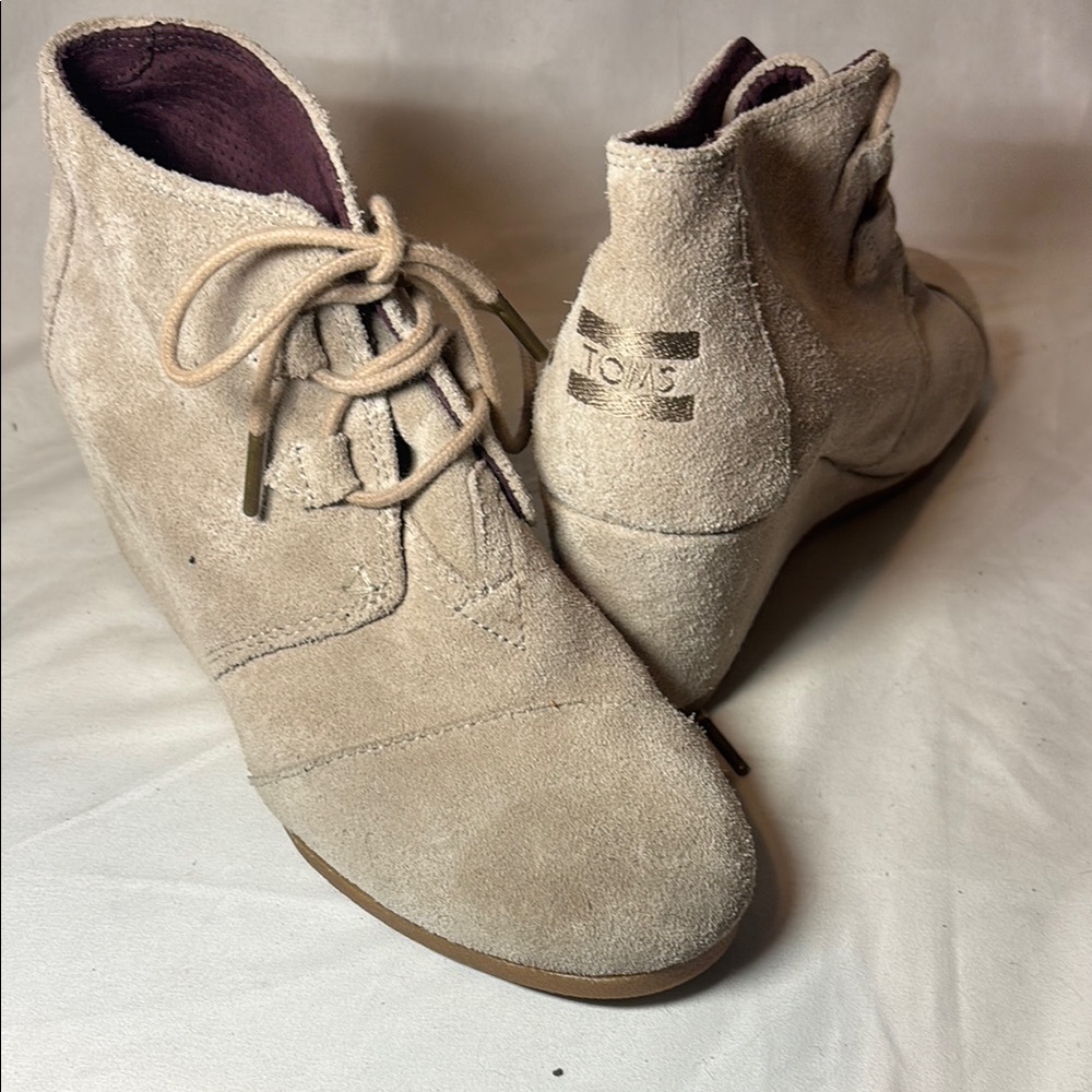 Toms Cream Ankle Booties with Lace-Up Design